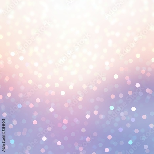 Xmas light lilac defocus background decorated glitter pattern. Fairytale winter outside view abstract illustration.