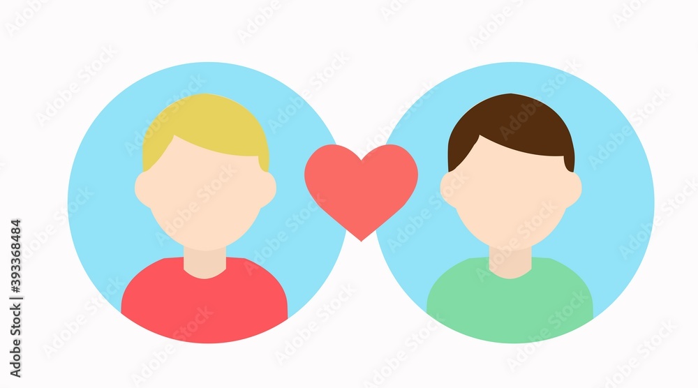 Vector Isolated Illustration of Two Boys Love Icon, Gay Friendly Icon Vector Isolated Illustration of Two Boys Love Icon, Gay Friendly Icon