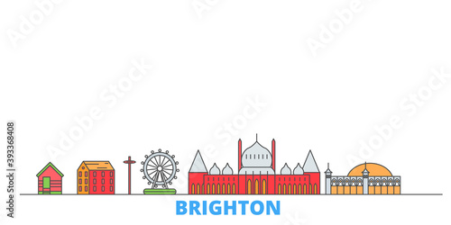 United Kingdom, Brighton cityscape line vector. Travel flat city landmark, oultine illustration, line world icons