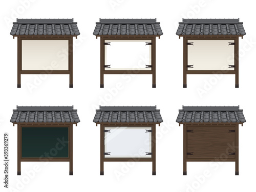 瓦屋根のついた和風な看板_掲示板_イラストセット