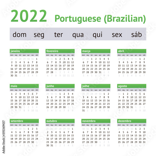 2022 Portuguese American Calendar. Weeks start on Sunday