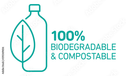 100% bioplastic, biodegradable, compostable vector line icon