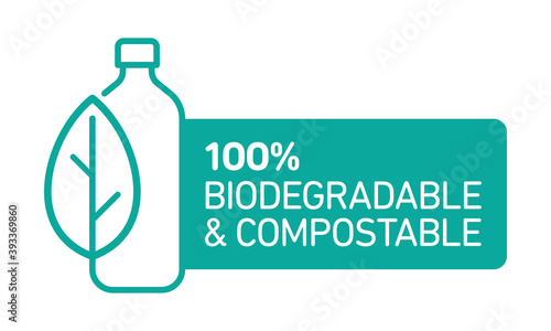 100% bioplastic, biodegradable, compostable vector line icon