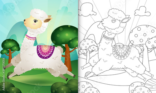 coloring book for kids with a cute alpaca character illustration