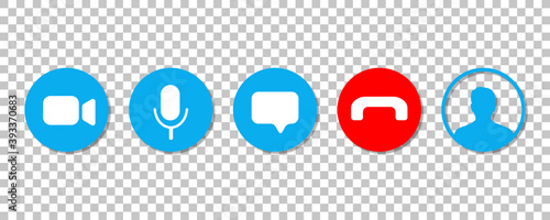 Video call screen template. Video cal icons set.