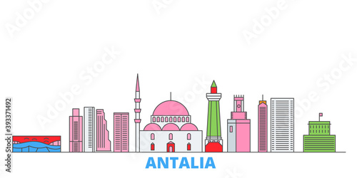 Turkey, Antalia cityscape line vector. Travel flat city landmark, oultine illustration, line world icons