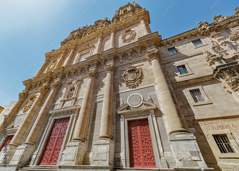Facade of the clergy. Clergy is the name given to the building of the old Royal College of the Holy Spirit of the Society of Jesus, built in Salamanca. Spain.