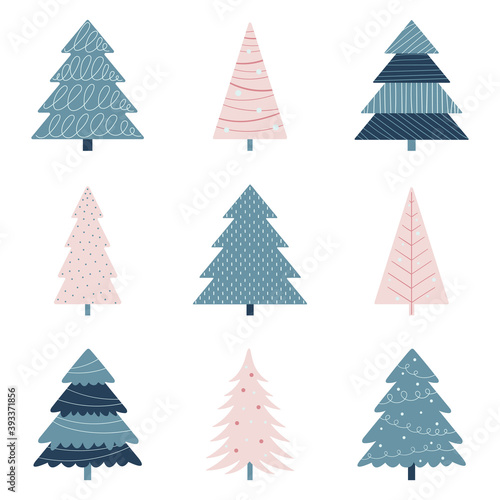 Set of multi-colored Christmas trees on white background. © Елена Хмельнюк