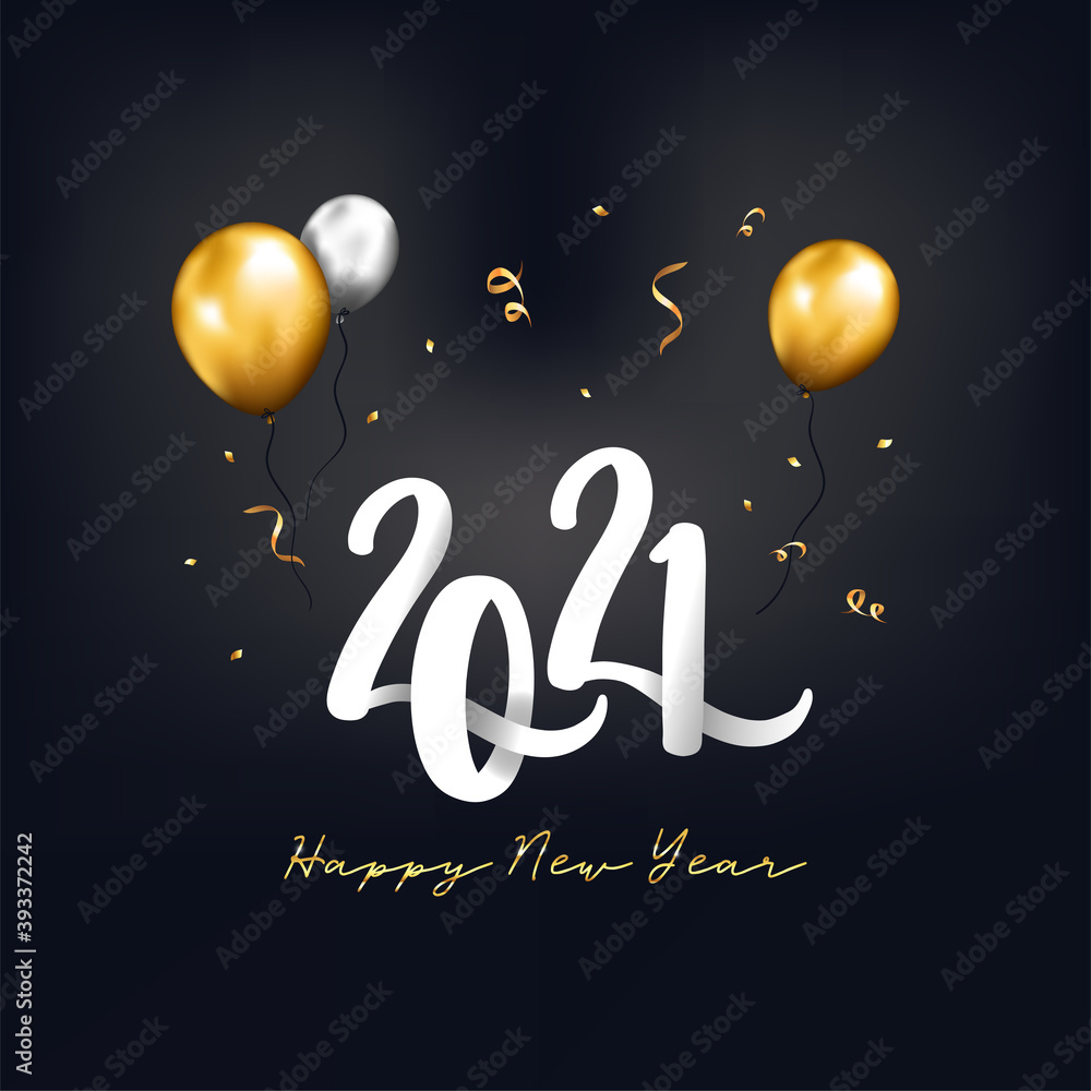 Elegant New Years layout with gold balloons and creative font, great for banners, wallpapers, cards - vector design Elegant New Years layout with gold balloons and creative font, great for banners, wallpapers, cards - vector design