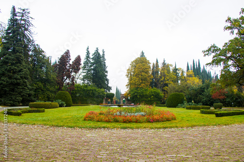 Park and garden in Tsinandali, Georgia. Autumn park landscape. photo