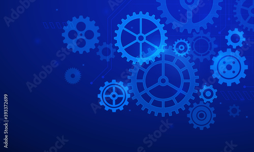 Gears background. Abstract blue futuristic graphic with cogs and wheels system. Digital it and engineering. Future technology vector concept. Illustration transmission steel cogwheel