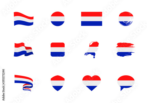 Flags of Netherlands - flat collection. Flags of different shaped twelve flat icons.