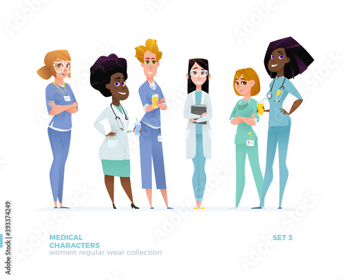 Medical Women Characters in Standing Pose. 