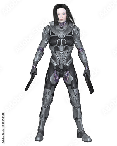 Photo Future Female Soldier in Hi-Tech Armour, 3d digitally rendered science fiction i