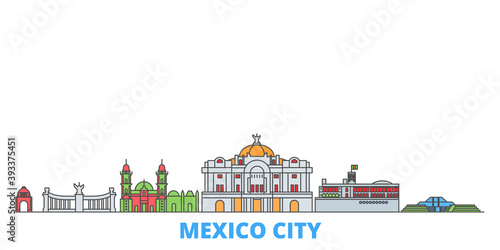 Mexico, Mexico cityscape line vector. Travel flat city landmark, oultine illustration, line world icons