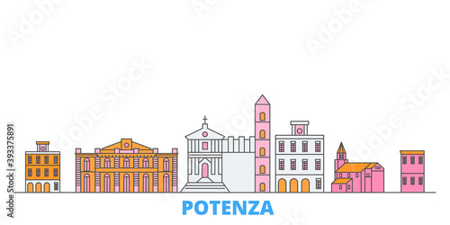Italy, Potenza cityscape line vector. Travel flat city landmark, oultine illustration, line world icons