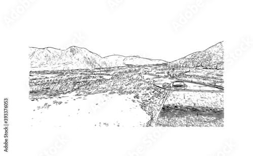 Building view with landmark of Coquimbo is the
city in Chile. Hand drawn sketch illustration in vector.
