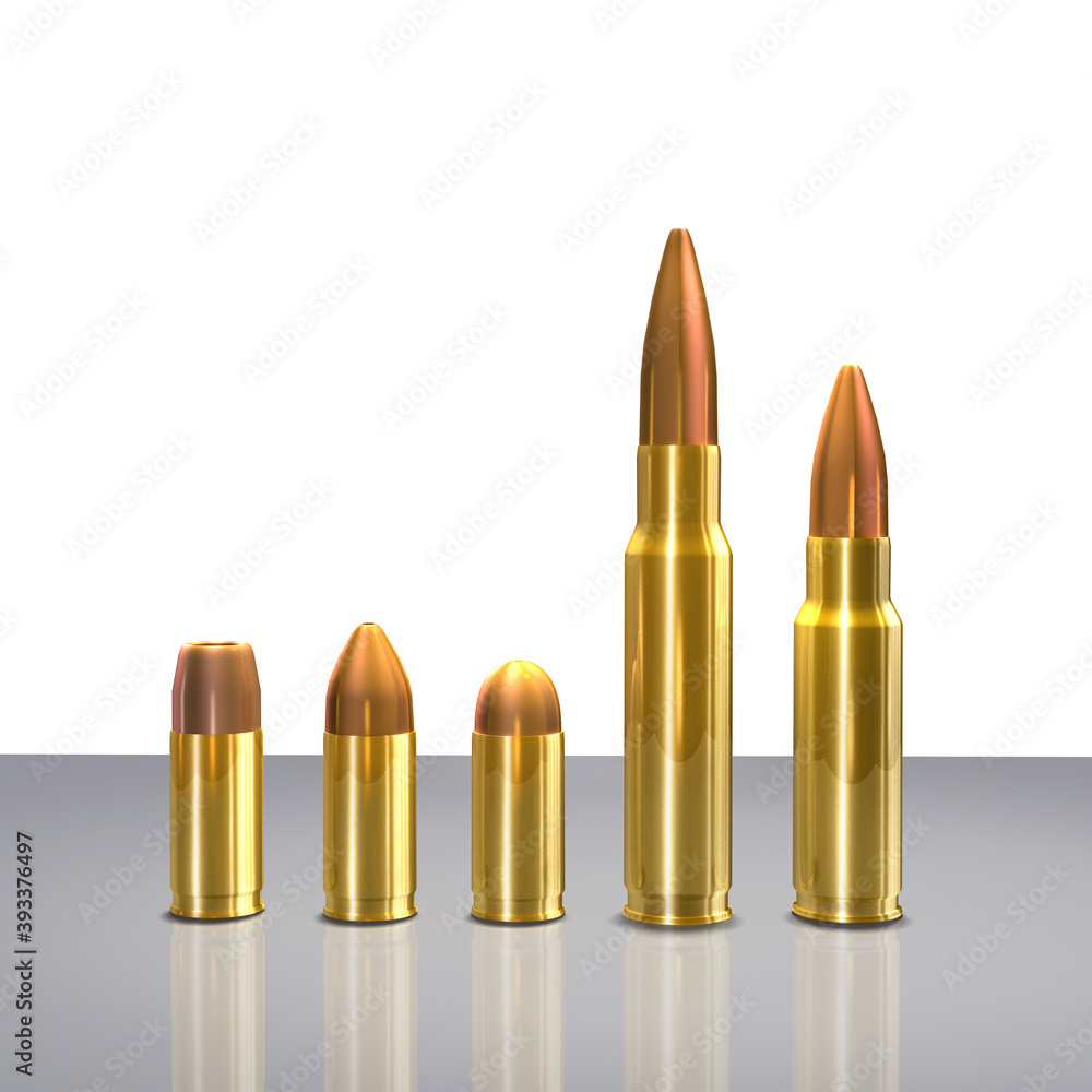 3d Munition für Pistole und Gewehr, freigestellt 3d Munition für Pistole und Gewehr, freigestellt