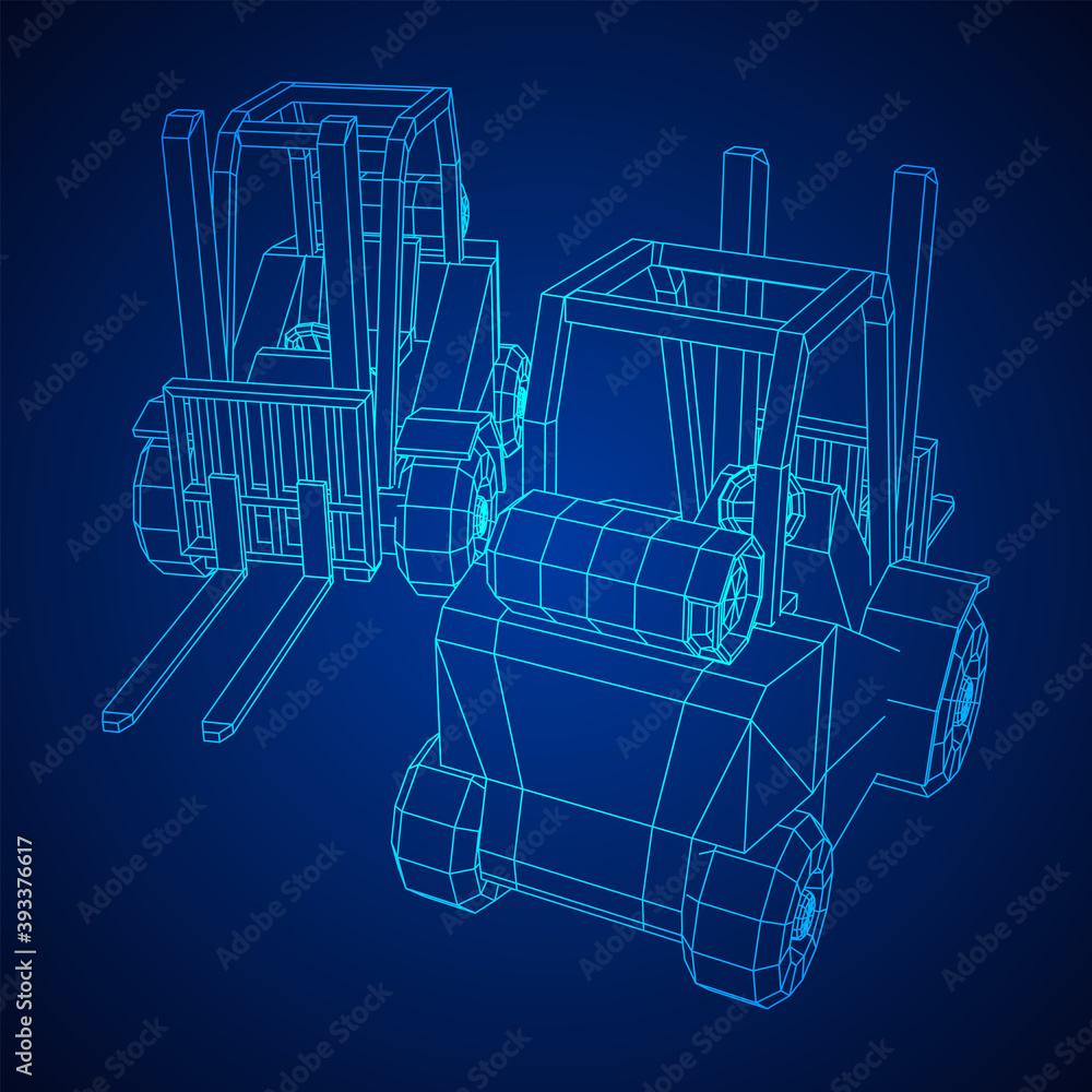 Forklift Loader lift truck. Wireframe illustration.