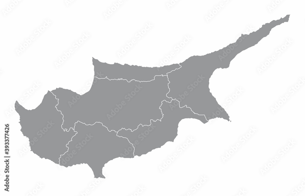 The Cyprus isolated map divided in districts