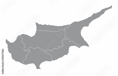 The Cyprus isolated map divided in districts