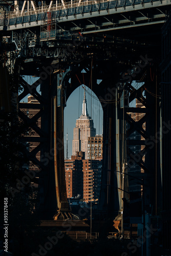 New York City - USA - Nov 4 2020: Beautiful Foliage Colors of Manhattan Bridge and Empire State Building New York
