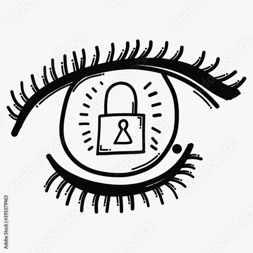 eye scan secure doodle vector icon. Drawing sketch illustration hand drawn line eps10