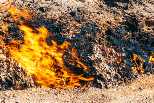 Burning mountain Yanardag is a natural gas fire which blazes continuously on a hillside. Azerbaijan, near Baku