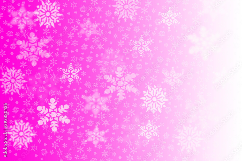 White snowflakes on pink faded background, wallpaper, greeting card
