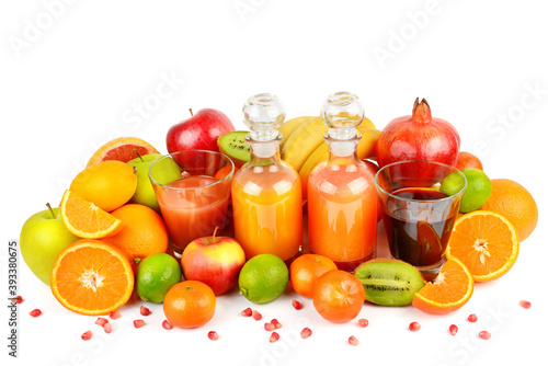 Citrus vitamin juice  healthy drink with fresh fruits  lime  grapefruit  orange  tangerine. Isolated on a white background.