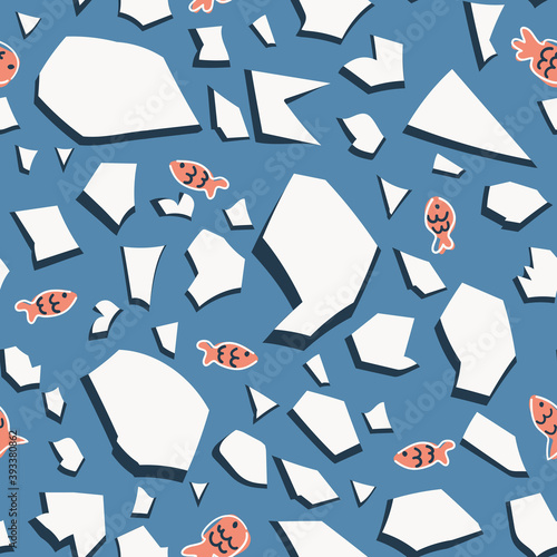 Fish and ice floe childish vector seamless pattern for kids - for fabric, wrapping, textile, wallpaper, background.