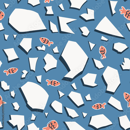 Fish and ice floe childish seamless pattern for kids - for fabric, wrapping, textile, wallpaper, background.