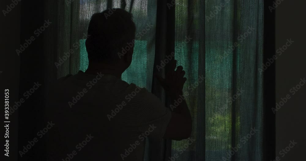 Rear view of senior caucasian man at home standing at a window Rear view of senior caucasian man at home standing at a window