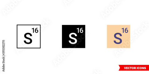 Sulfur icon of 3 types color, black and white, outline. Isolated vector sign symbol.
