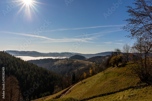 sunrise view from the mountains of Romania autumn with fog © Stuhlmuller Monica