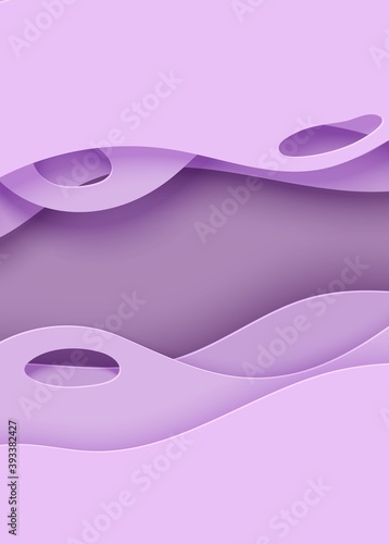 Paper cut background with waves and hole. Violet 3d abstract backdrop with smooth wavy layers. Pancreatic Cancer Concept. Horizontal poster template in rose color. Female vector card illustration