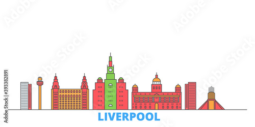 United Kingdom, Liverpool cityscape line vector. Travel flat city landmark, oultine illustration, line world icons photo