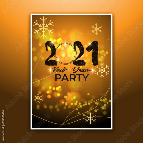 Vector illustration of New Year 2021 party invitation poster with beautiful bokeh background, New year DJ party poster , flyer, big party, free drinks & food, dj night, disco night