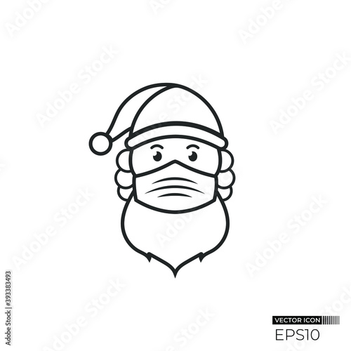 Santa claus using mask icon. Line icon of santa claus using mask vector design. isolated on white background