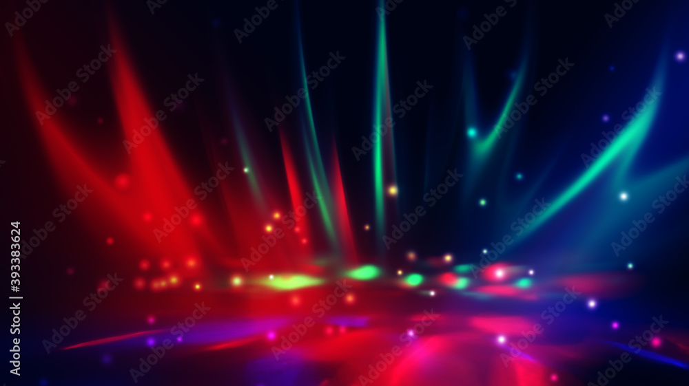 Obraz premium Neon abstract light rays on a dark background. Light effect, laser show, surface reflection. Ultraviolet radiation, nightclub. 3d illustration