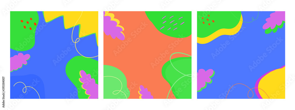 Vector colorful set with contemporary modern trendy vector illustrations of abstract background. Hand drawn various shapes and doodle objects.