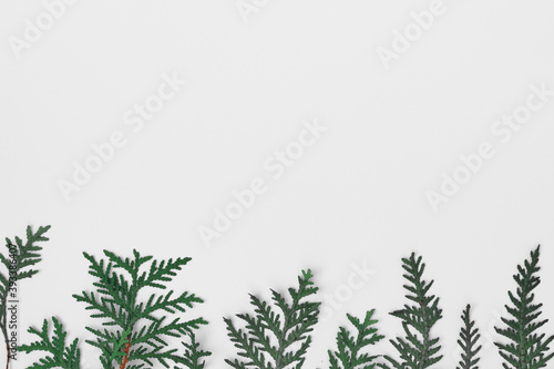 New Year's, festive decor on a white background. Copy space, flat lay, mock up, top view