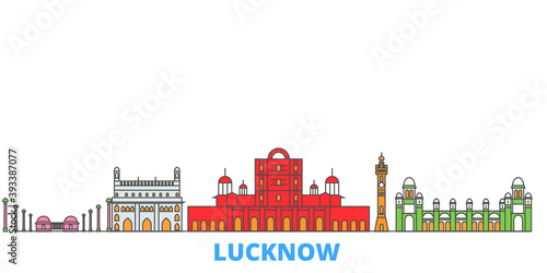 India, Lucknow cityscape line vector. Travel flat city landmark, oultine illustration, line world icons