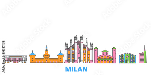 Italy, Milan cityscape line vector. Travel flat city landmark, oultine illustration, line world icons