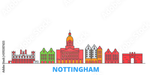 United Kingdom, Nottingham cityscape line vector. Travel flat city landmark, oultine illustration, line world icons