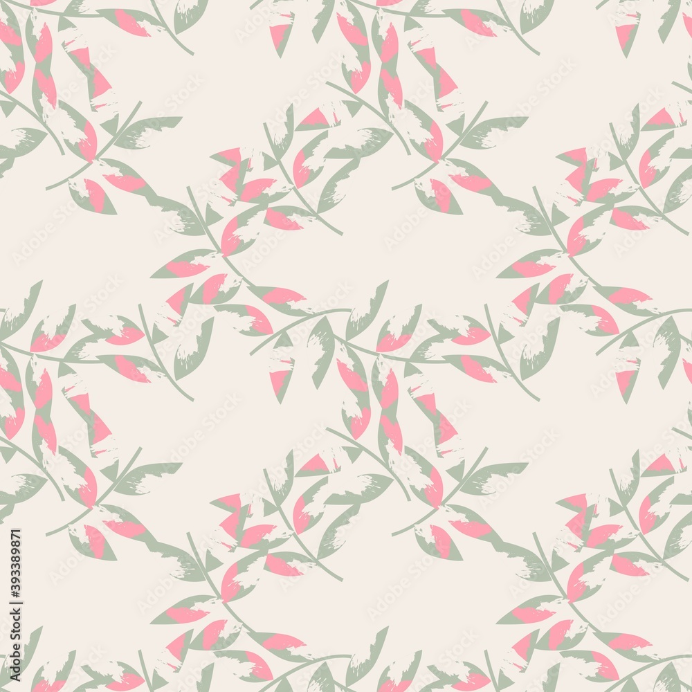 Pink Tropical Botanical Leaf Seamless Pattern Background