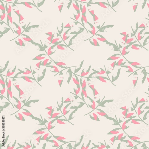 Pink Tropical Botanical Leaf Seamless Pattern Background © Siu-Hong Mok