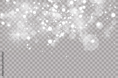 Stock vector illustration falling snow. Snowflakes, snowfall. Transparent background. Fall of snow.