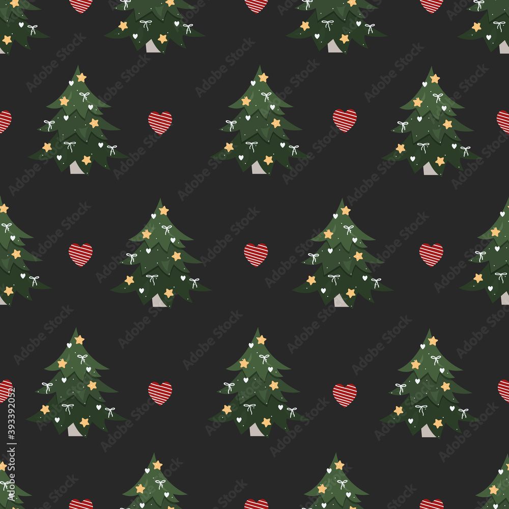 Christmas pattern with a christmas tree on a dark background. New year seamless ornament. Trendy design for print and gift wrapping. vector stock illustration. Christmas pattern with a christmas tree on a dark background. New year seamless ornament. Trendy design for print and gift wrapping. vector stock illustration.