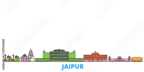 India, Jaipur cityscape line vector. Travel flat city landmark, oultine illustration, line world icons